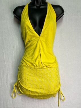 Vintage Baby Phat Yellow Halter Mini Dress Y2K Ruched Logo baddie going out SOLD